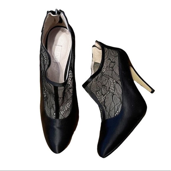 Glint Black Lace Heeled Booties - Picture 1 of 6